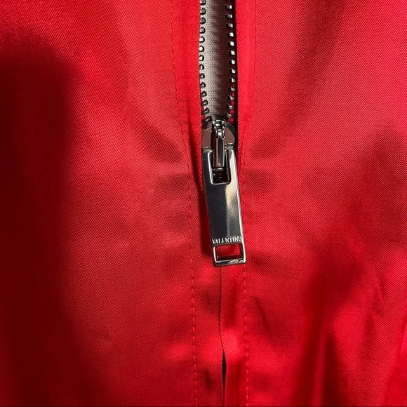 Valentino Red Rockstud Bomber Jacket Satin Studded